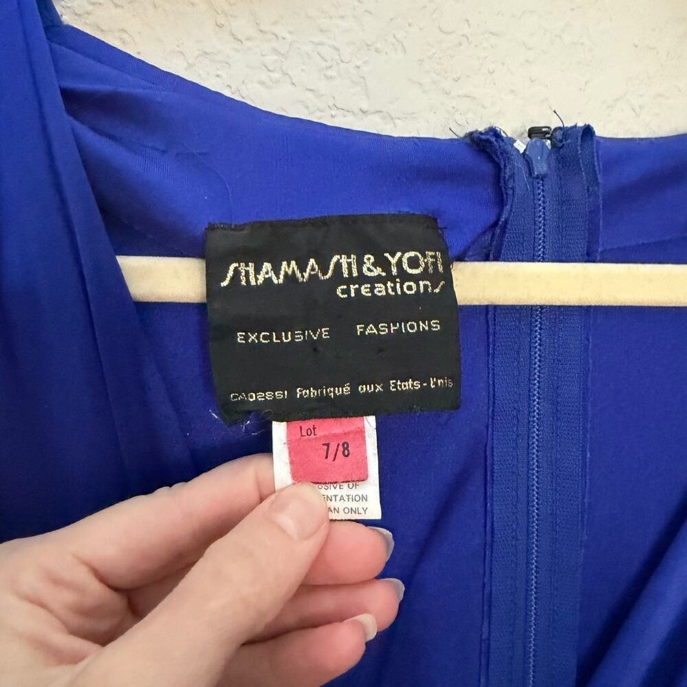 Vintage Shamash and Yofi Creations Royal Blue Draped Dress Size 7/8 Ruched - Picture 4 of 14